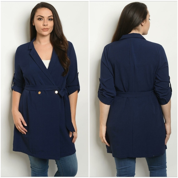 Shop The Trends Jackets & Blazers - SHOP THE TRENDS Plus Size Navy Light Trench Coat
